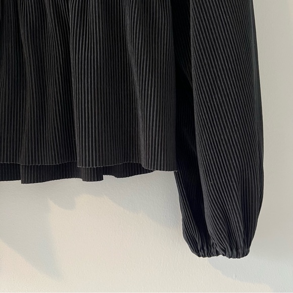 Abercrombie & Fitch plisse pleat v neck blouse elastic waist tie peplum black m - Picture 7 of 13